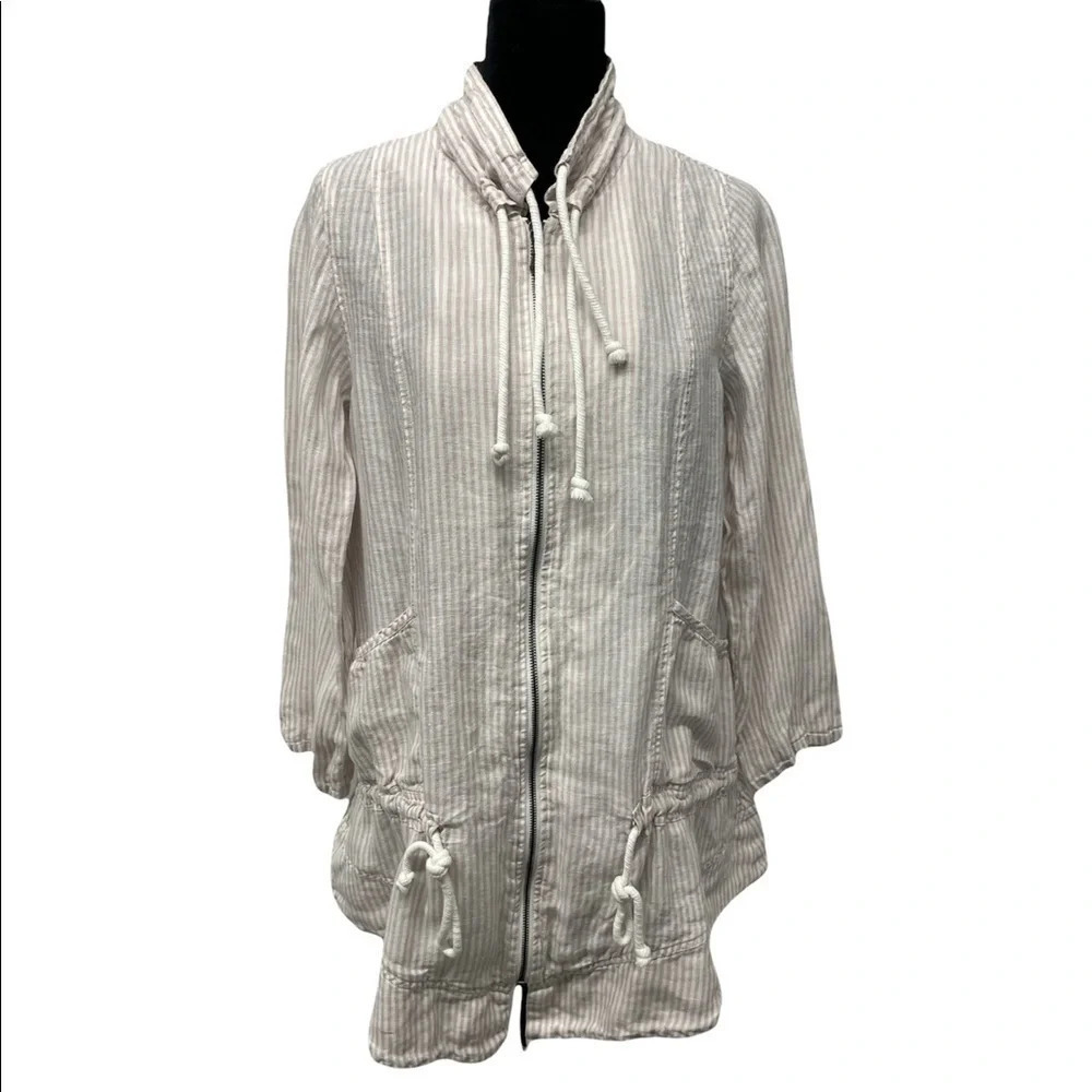 Soft Surroundings 100% Linen Zip Up Lightweight jacket neutral minimalist pocket